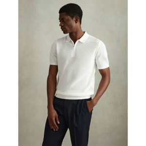 REISS BURNHAM Cotton Blend Textured Half Zip Polo Shirt